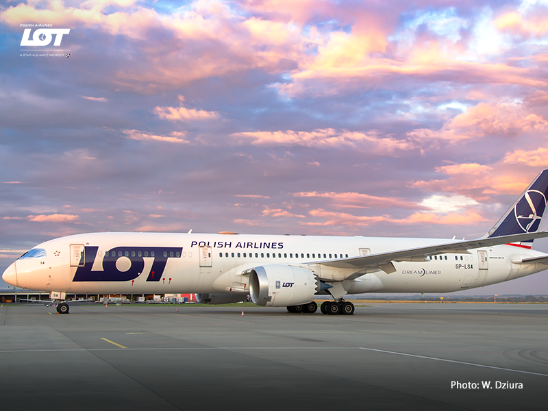 Dreamliner from the LOT fleet parked on the airport apron